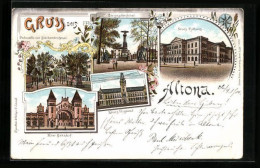 Lithographie Hamburg-Altona, Siegesdenkmal, Palmaille Mit Blücherdenkmal  - Altona