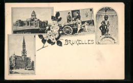 AK Brüssel / Bruxelles, L`Hotel De Ville, Manneken Pis, Palais De Justice  - Bruxelles-ville