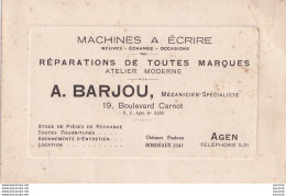 B24-47) AGEN - A. BARJOU - MACHINES A ECRIRE - MECANICIEN SPECIALISTE - 19 , BOULEVARD CARNOT - Cartes De Visite