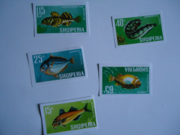 ALBANIA   MNH  5  VIGNETTES FISHES FISH - Fishes