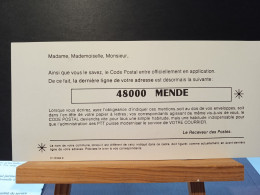 Code Postal. Carte D'information Des PTT Pour Le  48000  MENDE - Briefe U. Dokumente