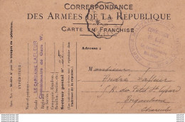 CARTE EN FRANCHISE  + TAMPON  CAPITAINE LAFLEUR  COMMISSION DE GARE W. - SERVICE MILITAIRE DES CHEMINS DE FER - 2 SCANS - WW I