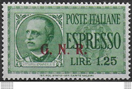 1943 Repubblica Sociale Espressi Lire 1,25 Var Bc MNH Sassone N. 19/IIIi - Andere & Zonder Classificatie