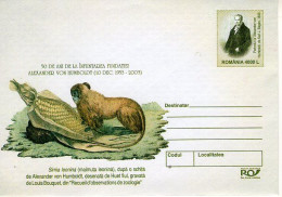 ROMANIA 192y2003: EXPLORER ALEXANDER VON HUMBOLDT, Unused Prepaid Postal Stationery Cover - Registered Shipping! - Interi Postali