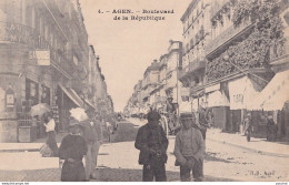  F23-47) AGEN - BOULEVARD DE LA REPUBLIQUE -  ANIMEE - COMMERCES - HABITANTS  -  EN 1909 - ( 2 SCANS ) - Agen