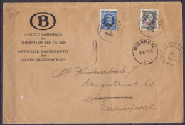 L. Chemins De Fer Belges Affr. Service S6+S25 Càd BRUXELLES 5L /8 VIII 1939 Pour OVERMERE Réexpédiée à NIEUWPOORT - Autres & Non Classés