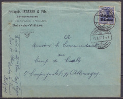 L. "Entrepreneur Travaux Publics Istasse Bois-de-Villers" Affr. OC4 Càpt NAUMR-NAMEN /11.1.1917 Pour Camp De CASSEL Alle - OC1/25 Generaal Gouvernement