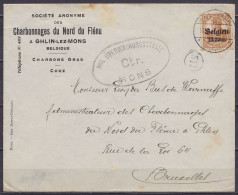 L. "Charbonnages Du Nord Du Flénu Ghlin" Affr. OC15 Càpt MONS (BERGEN) /10.?.191? Pour BRUXELLES - Cachet Oval Censure " - OC1/25 Gouvernement Général