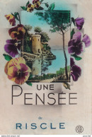 N11-32) RISCLE - GERS ) UNE PENSEE  - CARTE FANTAISIE - FLEURS AVEC PAYSAGE - ( 2 SCANS ) - Riscle