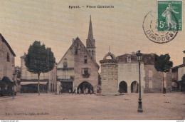 N3-24) EYMET - PLACE GAMBETTA  - ANIMEE - HABITANTS - CARTE TOILEE COULEURS  -  EN 1908 - Eymet