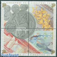 Singapore 1992 Coins, Banknotes 4v [+]., Mint NH, Nature - Transport - Various - Birds - Flowers & Plants - Ships And .. - Bateaux