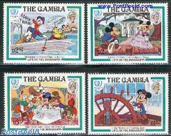 Gambia 1985 Youth Year, Disney 4v, Mint NH, Transport - Various - Ships And Boats - International Youth Year 1984 - Ar.. - Bateaux