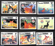 Grenada Grenadines 1980 Christmas, Disney 9v, Mint NH, Nature - Religion - Deer - Christmas - Art - Disney - Christmas