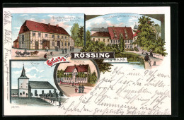 Lithographie Rössing I. Hann, Gastwirtschaft Zur Post, Kirche, Schule, Rittergut Herrenhaus  - Other & Unclassified