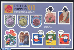 Japan 2000 Philanippon 01 10v M/s S-a, Mint NH, Nature - Birds - Cats - Stamps On Stamps - Art - Children's Books Illu.. - Ongebruikt