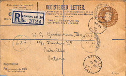 Great Britain 1928 Registered Letter Envelope 5.5d To Ontario, Postal History - Briefe U. Dokumente