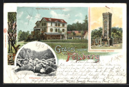 Lithographie Felsberg / Odenwald, Hotel Felsberg, Ohly Thurm  - Odenwald