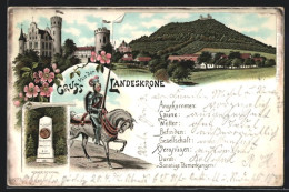 Lithographie Görlitz, Gasthaus Landeskrone, Körner Denkmal  - Goerlitz