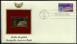 Public Hospitals, Medicine, USA 1986 FDC 22 Carat Gold Leaf Stamp, Few Yellow Spots - Autres & Non Classés