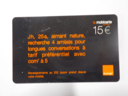 CARTE TELEPHONIQUE   Orange   15 Euros - Kaarten Voor De Telefooncel (herlaadbaar)