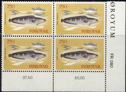 Feroe Poste N** Yv: 80 Mi:86 Brosma Brosme Brosme Coin D.feuille X4 - Faroe Islands