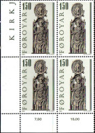 Feroe Poste N** Yv: 51 Mi:57 Banc D'Eglise De Kirkjubour Coin D.feuille X4 - Christianity