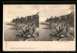 Stereo-AK Abbazia, Felsküste  - Stereoscope Cards