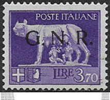 1944 Repubblica Sociale Lire 3,70 G.N.R. Verona Var MNH Sassone N 484iaac - Andere & Zonder Classificatie