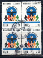 ITALIA REPUBBLICA ITALY 1977 MISSIONARI SALESIANI SALESIAN MISSIONARIES LIRE 120 QUARTINA BLOCK USATO USED OBLITERE' - 1971-80: Oblitérés