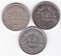 Suisse Lot De 3 Pièces 1/2 Franc En Argent - 1/2 Franc