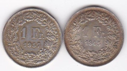 Suisse Lot De 2 Pièces 1 Franc En Argent - 1 Franken