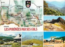 65 - Hautes Pyrénées - La Route Des Cols - Multivues - Carte Géographique - Blasons - CPM - Voir Scans Recto-Verso - Other & Unclassified