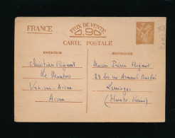 LETTRE FRANCE ENTIER POSTAL IRIS PRIX DE VENTE 0.90 .CARTE POSTALE PREIMPRIMEE écrite En 1941 ? Aisne - Standard Postcards & Stamped On Demand (before 1995)