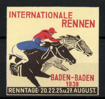 Reklamemarke Baden-Baden, Internationale Rennen 1939, Jockeys Auf Ihren Pferden  - Erinnophilie