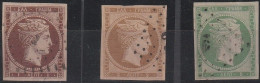 396 - Grecia 1861 - Grande Hermes, 1 L. Bruno + 2 L. Bistro + 5 L. Verde Giallo N. 1/3. Cert. Todisco. - Oblitérés