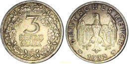 1815 ALEMANIA 1932 3 MARK GERMANY ALEMANIA 1932 J SILVER - Allemagne