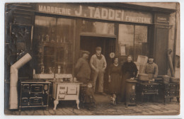 Carte-photo - Marbrerie, Fumisterie J. TADDEI - Aubusson, CREUSE, Creusois - Poêles, Fourneaux, Cuisinières. Plomberie - Professions