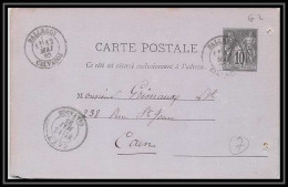 0854 France Entier Postal Stationery Type Sage 10C Noir Carte Postale Violet Oblitéré G2 BALLERCY Pour CAEN 1883 - Standard Postcards & Stamped On Demand (before 1995)