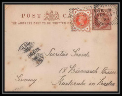 3034/ Grande Bretagne Great Britain Entier Stationery Carte Postale N°16 Complement Karlsruhe Allemagne (germany) 1899 - Stamped Stationery, Airletters & Aerogrammes