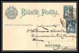 2740/ Portugal Entier Stationery Carte Postale (postcard) N°64 Pour Leipzig Allemagne (germany) 1914 - Entiers Postaux