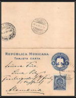 3647/ Mexique (Mexico) Entier Stationery Carte Lettre Letter Card 5c Bleu POUR Allemagne (germany) Freiberg 1900 - Mexique