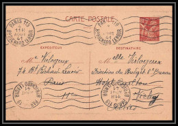 4914 Iris 80c Double Krag Paris Lenoir Carte Interzone Vichy Zone Occupee Guerre 1941 Entier Postal Stationery - Standard Postcards & Stamped On Demand (before 1995)