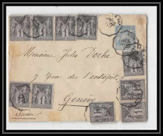 4839 15c Sage 1901 Complement 1c X10 Convoyeur Lyon Gap Geneve Suisse Swiss Enveloppe France Entier Stationery - Standard Covers & Stamped On Demand (before 1995)