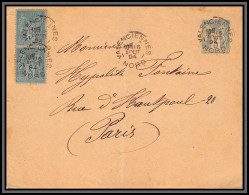 5271 Sage 5c Vert 1894 Complément Affranchissement 15c Valenciennes Paris Devant D'enveloppe France Entier Stationery - Enveloppes Types Et TSC (avant 1995)