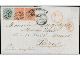 ARGENTINA. 1863 (April 27). 4 D. Red In A Horizontal Pair Used With 1862 1 S. Green, On 1863 Single Rate Cover From Buen - Altri & Non Classificati