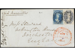 AUSTRALIA. 1854. HOBART TOWN A GRAN BRETAÑA. 4 D. Azul Y 6 D. Gris, Circulada Via Francia. PRECIOSA. - Other & Unclassified