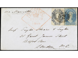 AUSTRALIA. 1865. LAUNCESTON A LONDRES. 4 D. Azul Y 6 D. Gris, Mat. Parrilla 52. - Altri & Non Classificati