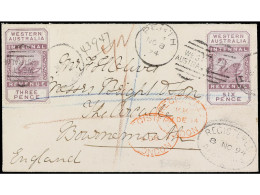 AUSTRALIA. 1894. PERTH A INGLATERRA. Carta Certificada Circulada Con Sellos Fiscales De 3 D. Lila Y 6 D. Lila. PRECIOSA  - Other & Unclassified