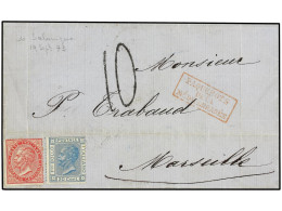 GRECIA. 1873. SALONICA A MARSEILLE. Carta Completa Franqueada Con Sellos Italianos De  20 Cts.  Azul Y  40 Cts.  Rosa Pr - Other & Unclassified