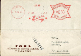 X0759  Bohemia And Moravia, Red Meter Freistempel Ema 1945 Olomouc, Chocolat, Card Circuled - Briefe U. Dokumente